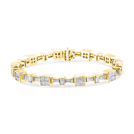 14K Yellow Gold 6 3/4 Cttw Princess and Baguette-Cut Diamond Tennis Bracelet (H-I Color, VS2-SI1 Clarity) - Size 7 by Anti Spier