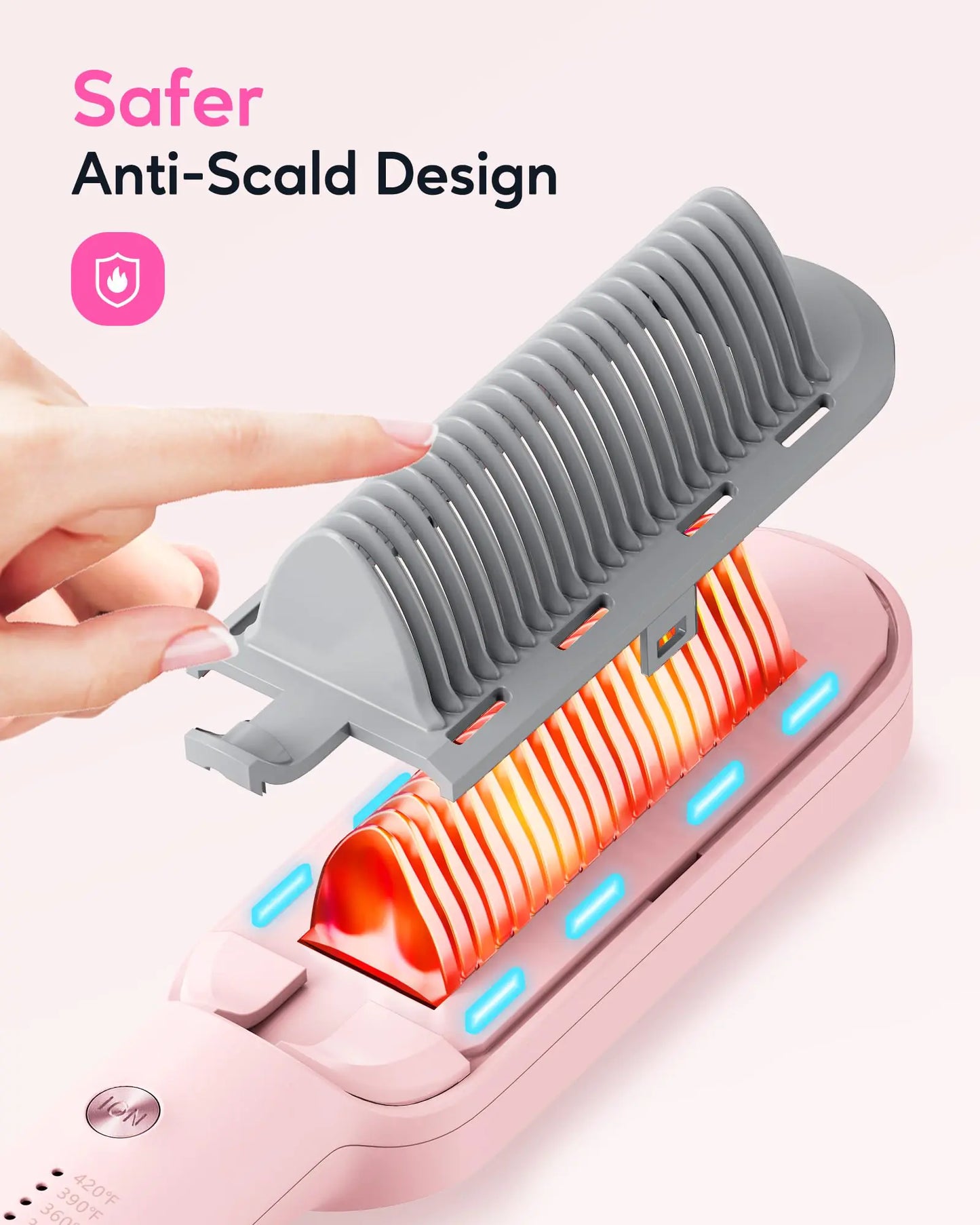 Wavytalk Hair Straightener Brush, Ionic Hair Straightening Comb for Women, Anti-Scald Ceramic Straightening Brush Fast Heating for Home Salon, Dual Voltage Pink. by Anti Spier