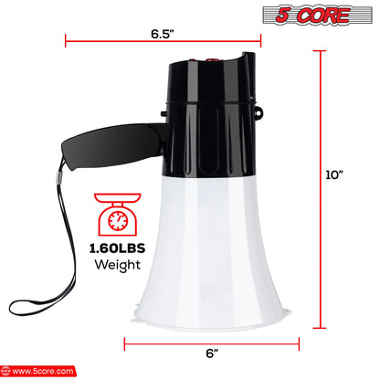 5Core Megaphone Bullhorn Speaker 30W LED Bull Horn Battery Power Cheer Megafono 800 Yard by Anti Spier