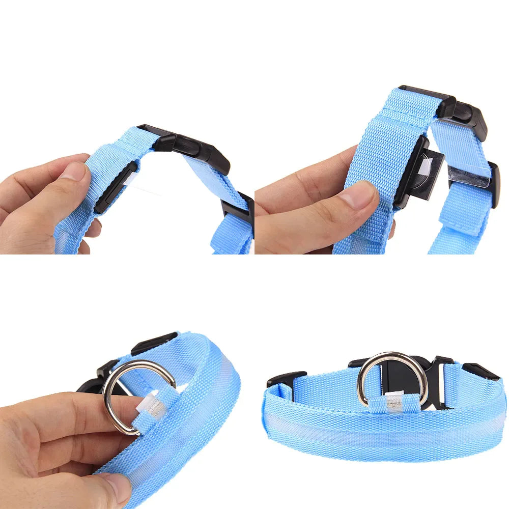LED Adjustable Dog Collar Blinking Flashing Light Up Glow Pets Safety Waterproof by Anti Spier