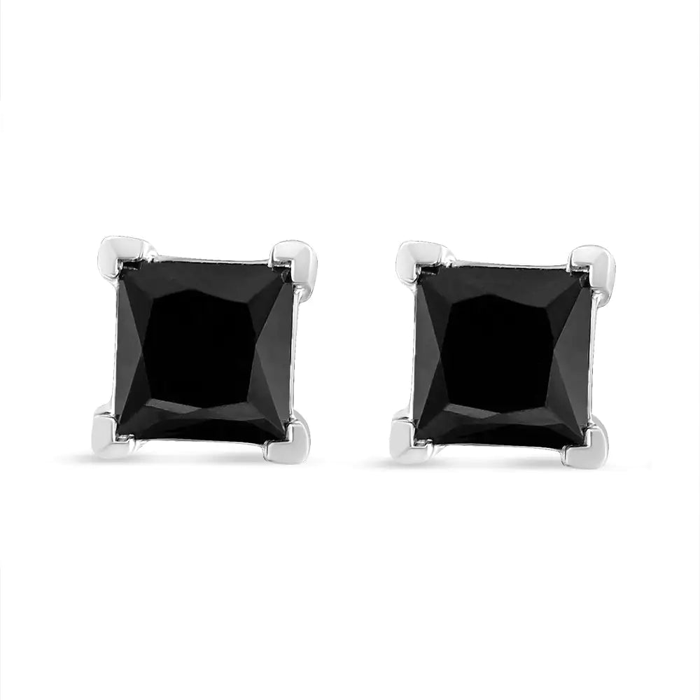 14K White Gold Princess-Cut Treated Black Diamond Classic 4-Prong Stud Earrings by Anti Spier