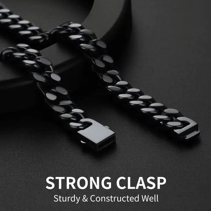 ChainsHouse Stainless Steel Mens Cuban Link Chain, Black/18K Gold Miami Cuban Chain Necklace, 5/7/9mm/12mm Width, No Tarnish& Durable Hip Hop Mens Jewelry, 18"-30", Send Gift Box 20 inches d. 12mm width-black by Anti Spier