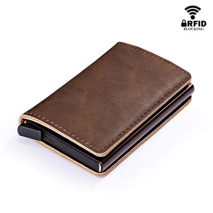 RFID Lock Vintage Automatic Leather Credit Card Holder by Anti Spier