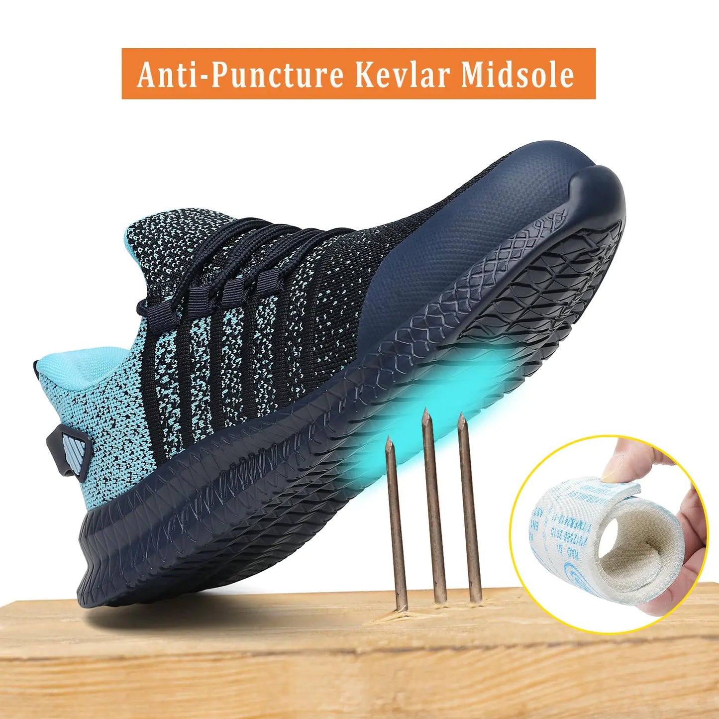 Steel Toe Shoes for Men and Women Comfortable Lightweight Work Safety Shoes Puncture Proof Slip Resistant Indestructible Sneakers Construction Work Utility Shoes 12 Women/10.5 Men Blue by Anti Spier