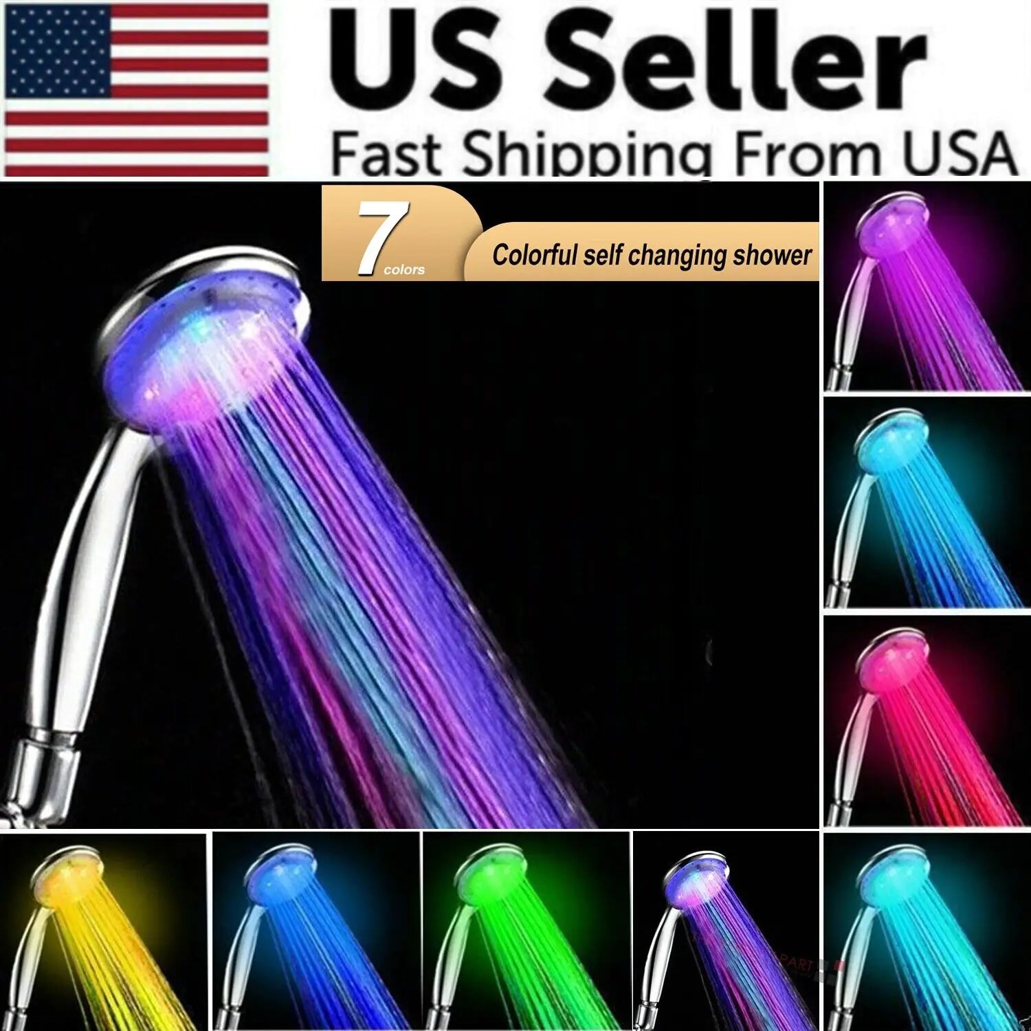 Handheld 7 Color Changing LED Light Water Bath Home Bathroom Shower Head Glow by Anti Spier