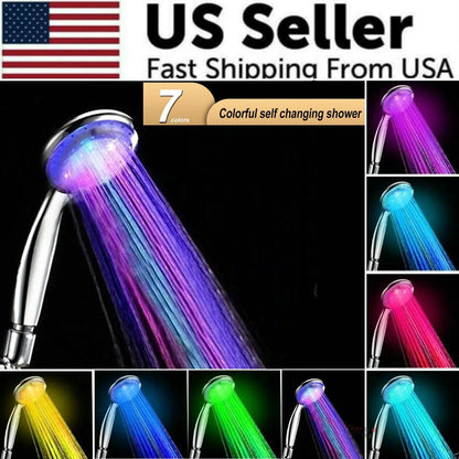Handheld 7 Color Changing LED Light Water Bath Home Bathroom Shower Head Glow by Anti Spier
