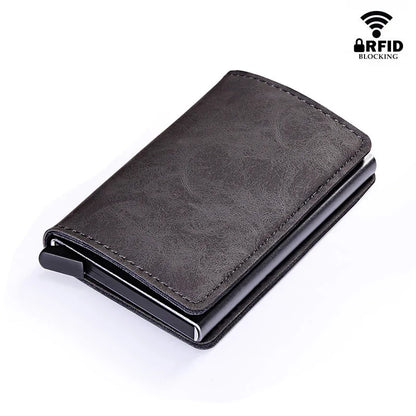 RFID Lock Vintage Automatic Leather Credit Card Holder by Anti Spier