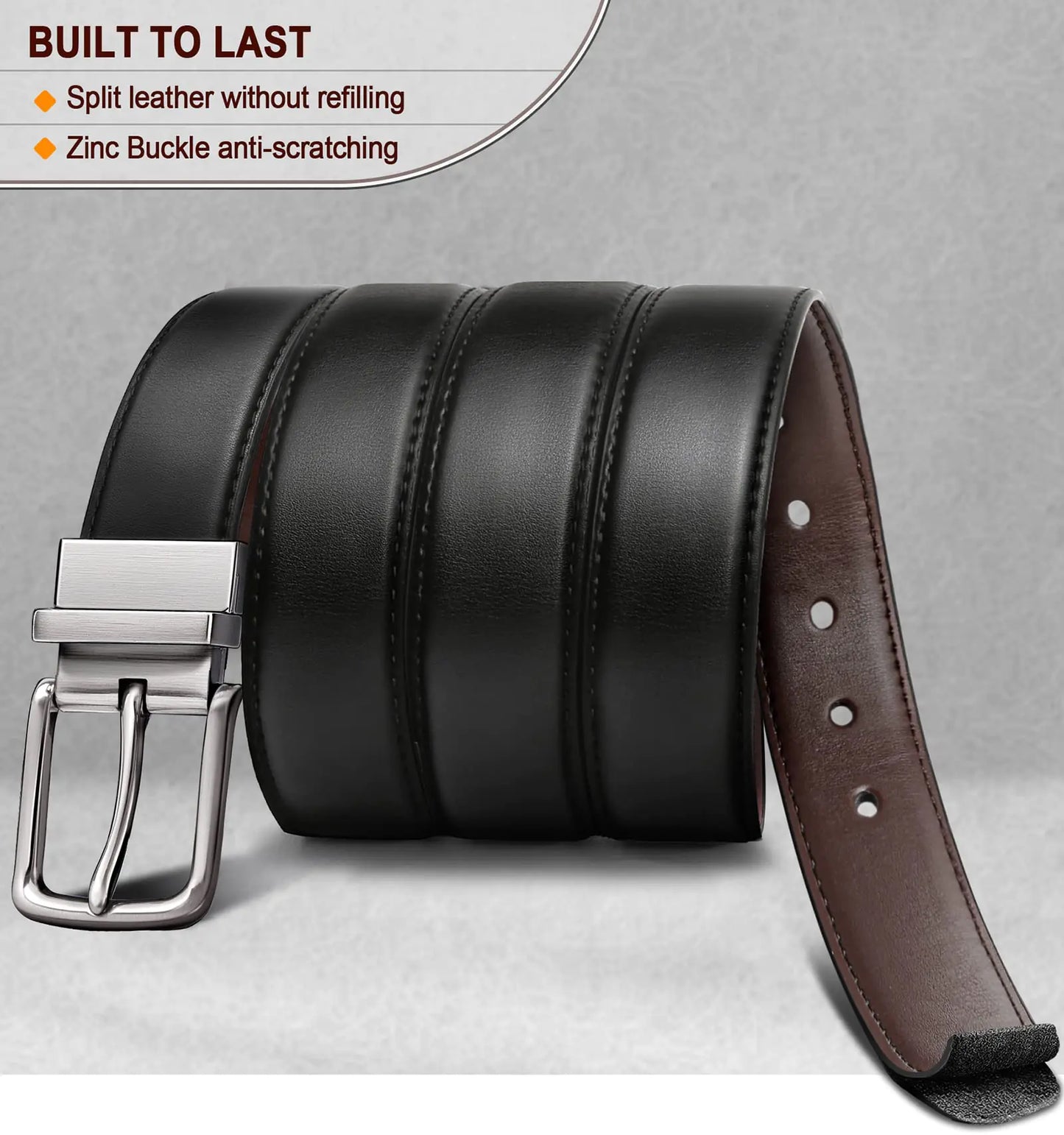 BULLIANT Men's Belt,Reversible Belt 1.25" For Gift Mens Casual Golf Dress pants shirts,One Reverse For 2 Sides Black/Antique Coffee1033 34"-36"Waist Adjustable by Anti Spier