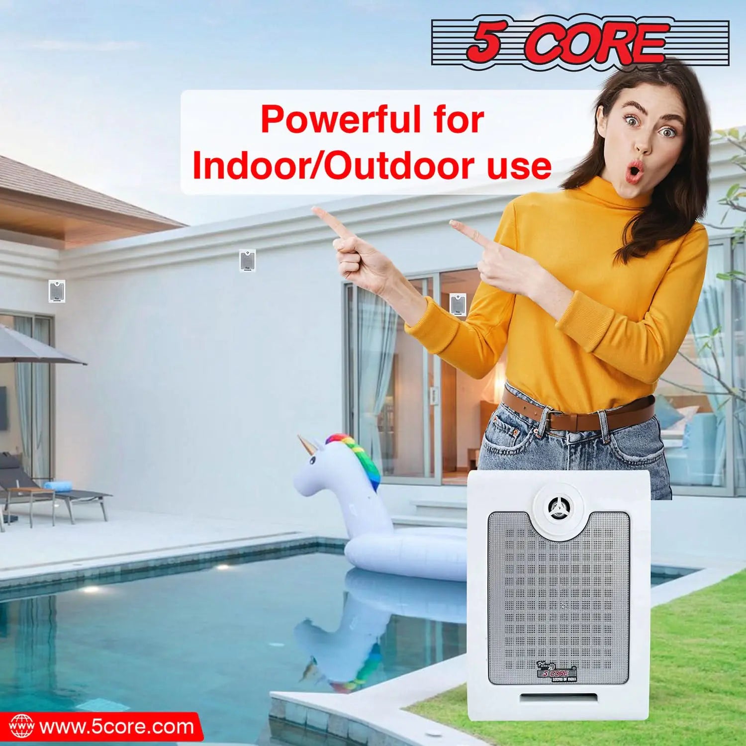 5Core Outdoor Speakers Stereo In Wall 500W Peak Passive Home Audio System by Anti Spier