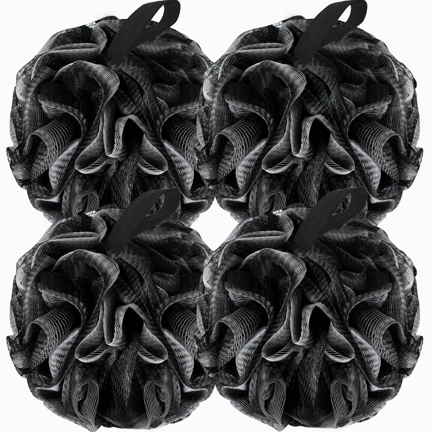 Bath Loofah Shower Sponge Body Back Scrubber Soft Mesh Shower Puffs Exfoliating Loofa for Women & Men Bath Accessories Cleaning Tool (4Pack 60G Black, Charcoal Black) 1 Count (Pack of 4) by Anti Spier