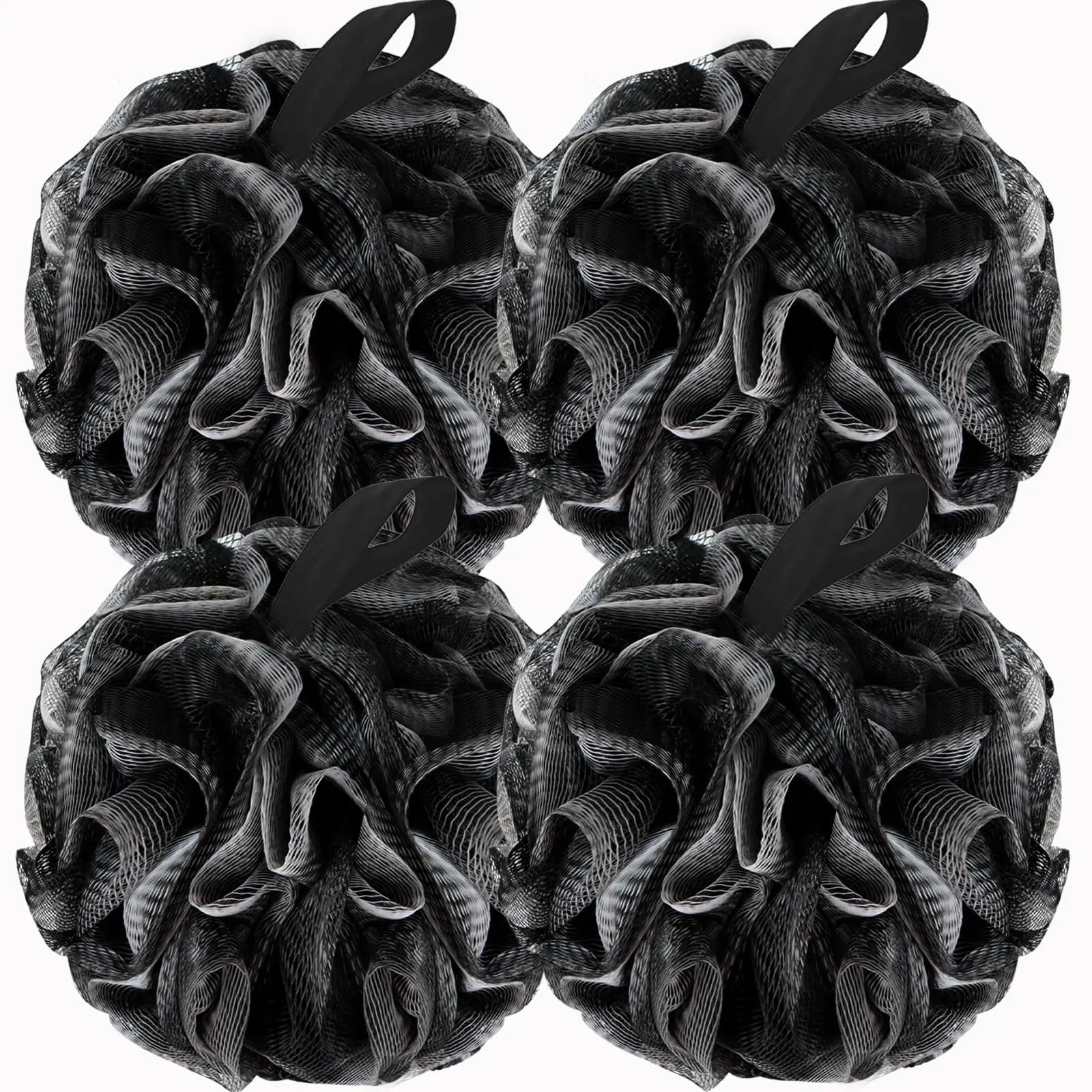 Bath Loofah Shower Sponge Body Back Scrubber Soft Mesh Shower Puffs Exfoliating Loofa for Women & Men Bath Accessories Cleaning Tool (4Pack 60G Black, Charcoal Black) 1 Count (Pack of 4) by Anti Spier