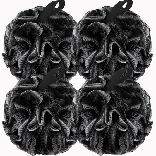 Bath Loofah Shower Sponge Body Back Scrubber Soft Mesh Shower Puffs Exfoliating Loofa for Women & Men Bath Accessories Cleaning Tool (4Pack 60G Black, Charcoal Black) 1 Count (Pack of 4) by Anti Spier