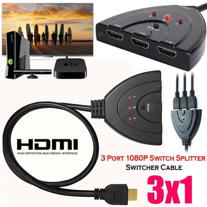 3 Port HDMI Splitter Cable 1080/4K Switch Switcher HUB Adapter for HDTV PS4 Xbox by Anti Spier