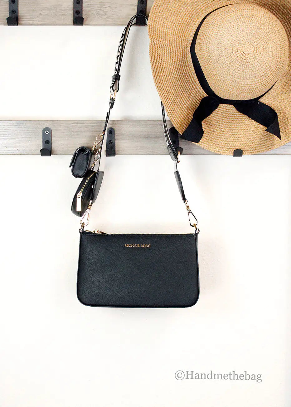 Michael Kors Jet Set Black Leather Tech Crossbody Bag by Anti Spier