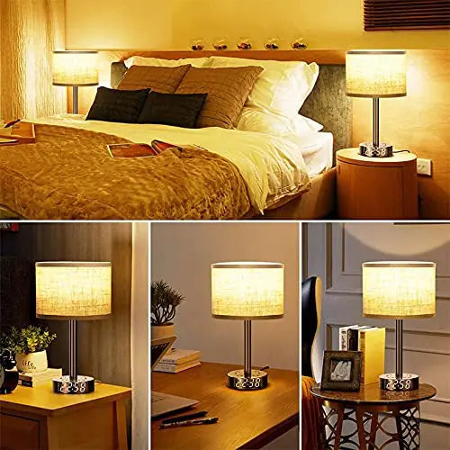 Bedside Table Lamp Alarm Clock Charging - 3 Brightness Level by Anti Spier