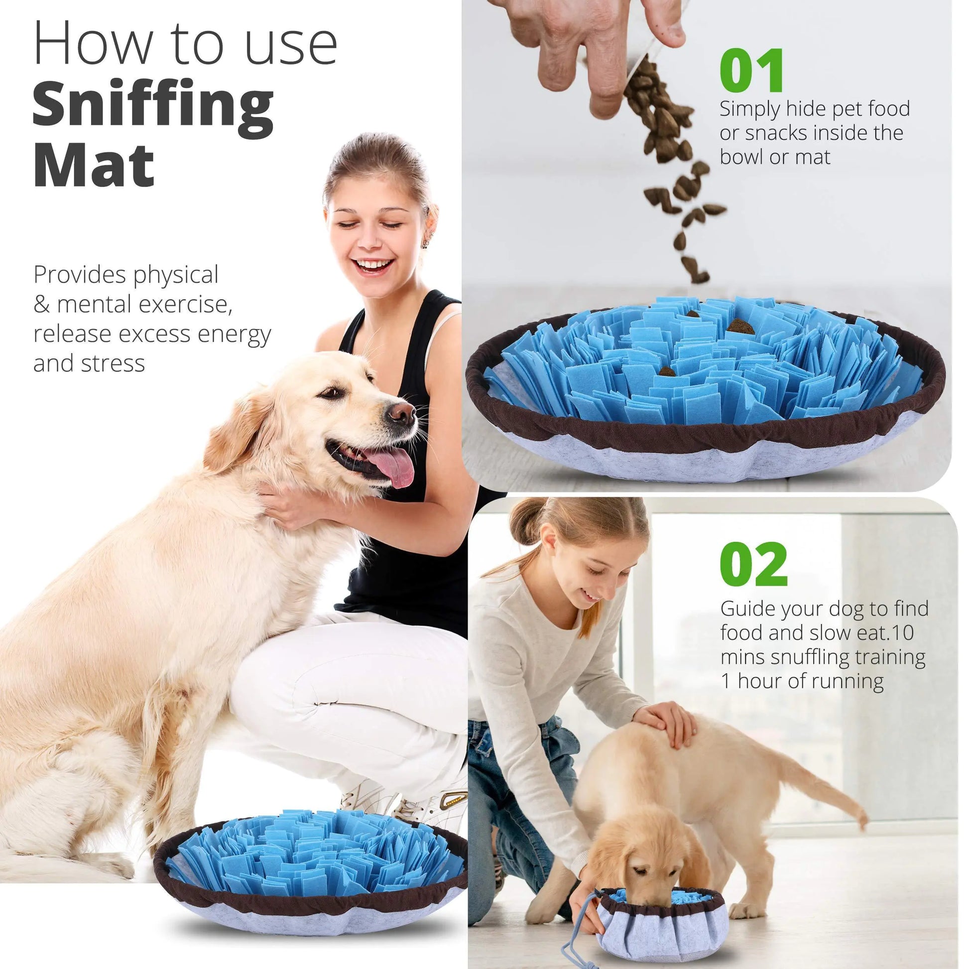 Adjustable Snuffle Foraging Mat Dog Mental Puzzle Interactive Toys Stress Relief by Anti Spier