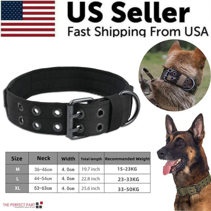 2" Wide Tactical Heavy Duty Nylon Large Dog Collar K9 Military With Metal Buckle by Anti Spier