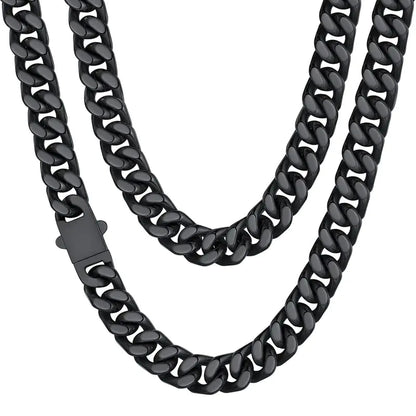 ChainsHouse Stainless Steel Mens Cuban Link Chain, Black/18K Gold Miami Cuban Chain Necklace, 5/7/9mm/12mm Width, No Tarnish& Durable Hip Hop Mens Jewelry, 18"-30", Send Gift Box 20 inches d. 12mm width-black by Anti Spier