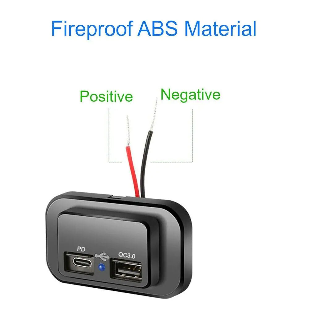 12-24V 4.8A Dual USB PD QC3.0 Car Boat RV Fast Charger Socket LED Power Outlet by Anti Spier