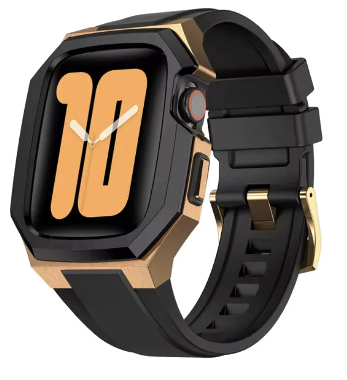 Stainless Steel Case Mod Kit for Apple Watch Ultra 1/2 & Series 4-9 – 49mm & 45/44mm with Fluororubber Strap by Anti Spier