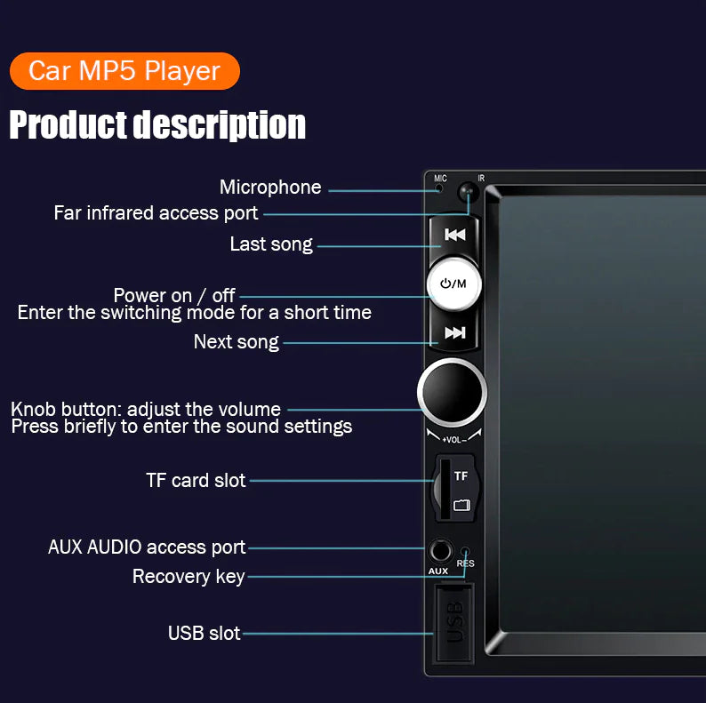7" Double 2 DIN Car MP5 Player Bluetooth Touch Screen Stereo Radio With Camera by Anti Spier