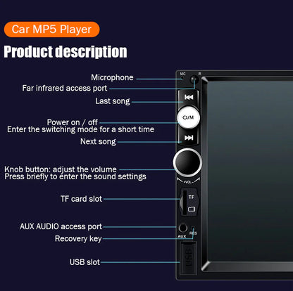 7" Double 2 DIN Car MP5 Player Bluetooth Touch Screen Stereo Radio With Camera by Anti Spier