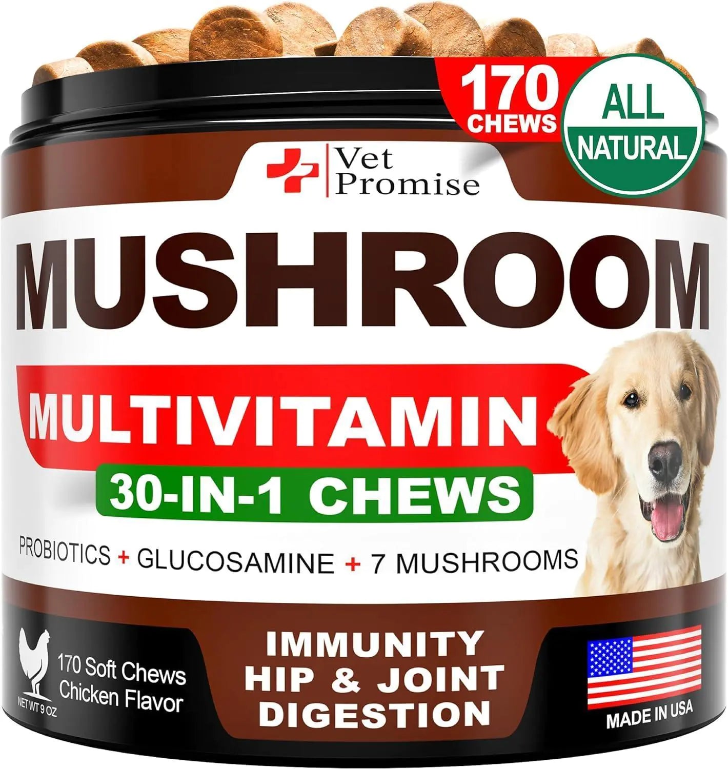 Mushroom for Dogs 170 Chews Turkey Tail Mushroom for Dogs Lions Mane Reishi by Anti Spier