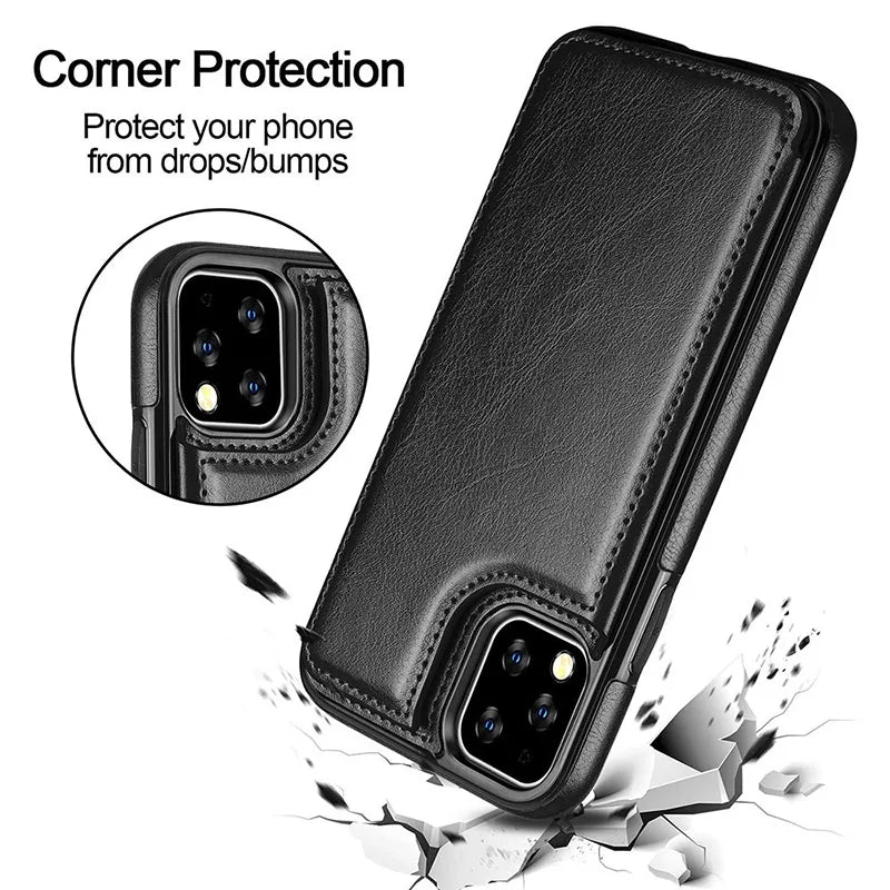 Leather Wallet Case for iPhone - Flip Cover with Card Slots & Kickstand by Anti Spier