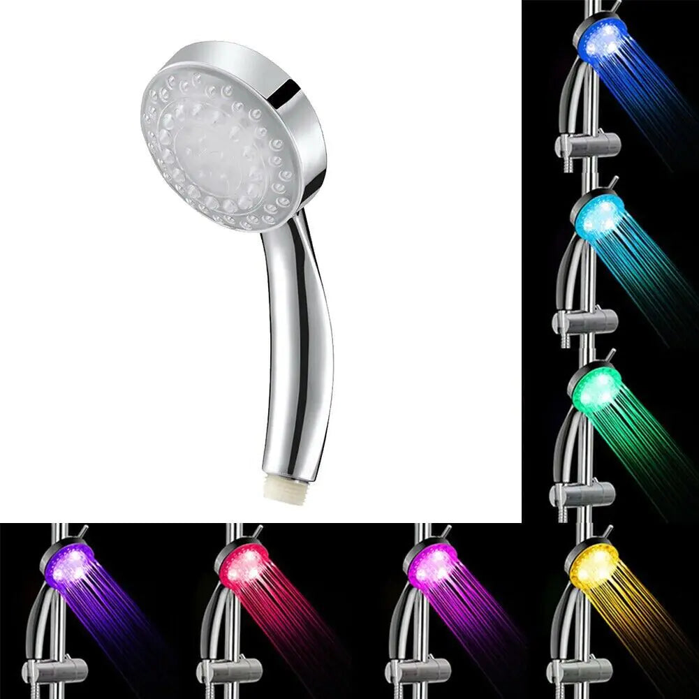 Handheld 7 Color Changing LED Light Water Bath Home Bathroom Shower Head Glow by Anti Spier