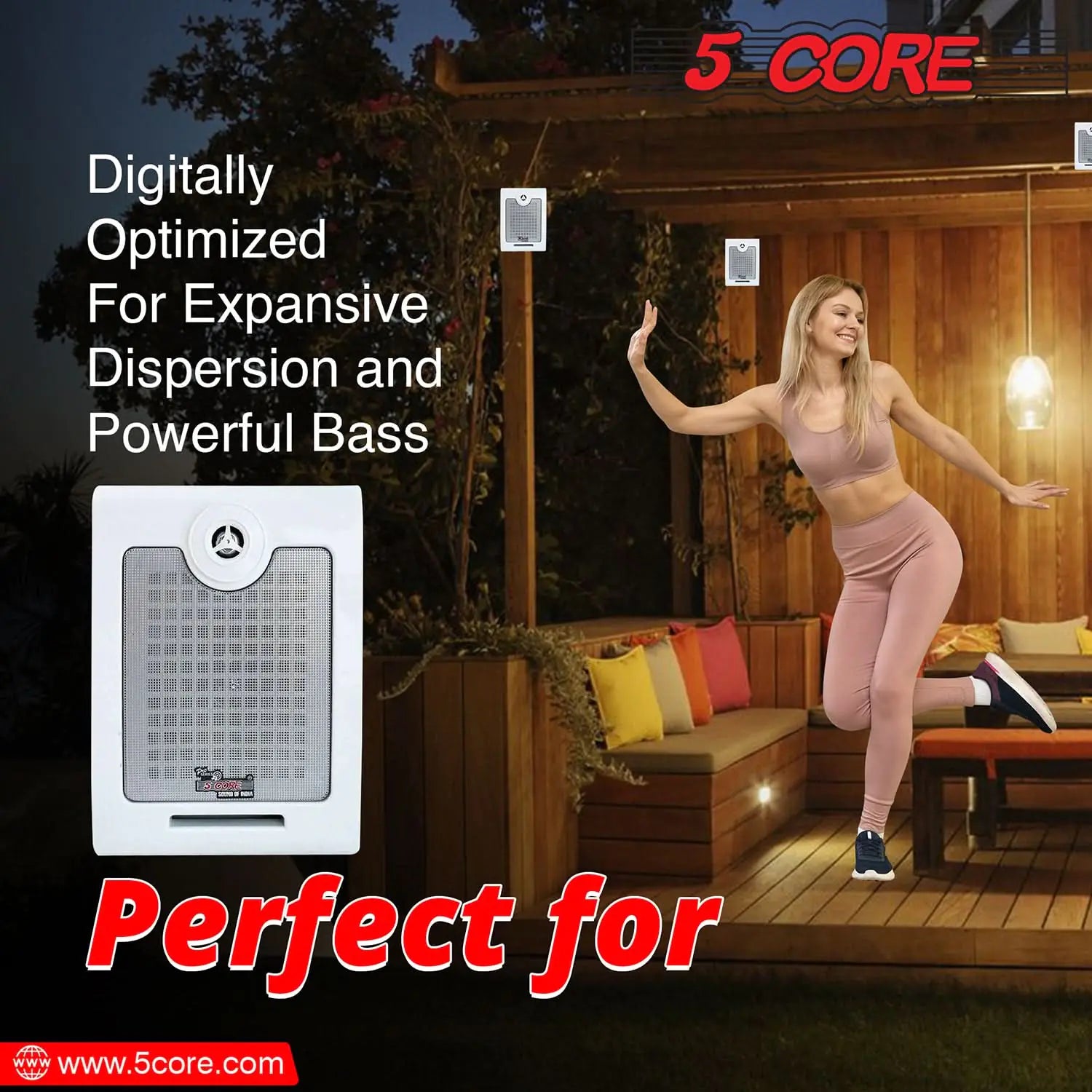 5Core Outdoor Speakers Stereo In Wall 500W Peak Passive Home Audio System by Anti Spier