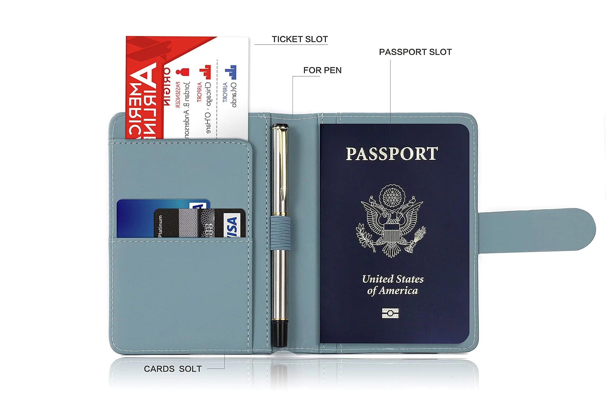 Melsbrinna Premium Leather Passport Holder Covers Case, Waterproof Rfid Blocking Travel Wallet Passport Holder with Pen Holder, Cute Passport Book for Women/Men Greyish green by Anti Spier