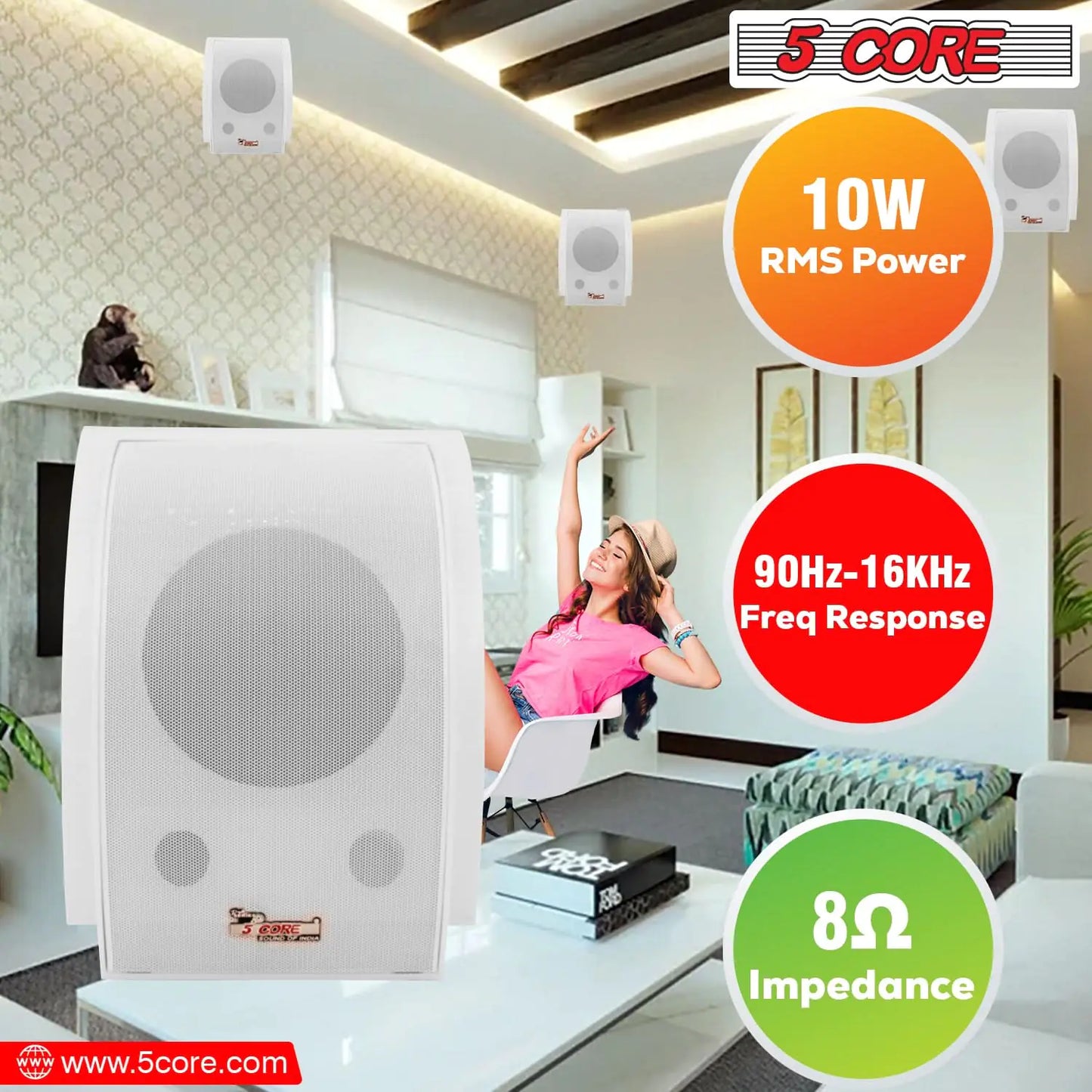 5Core Outdoor Speakers Stereo In Wall 100W Peak Passive Home Audio System by Anti Spier