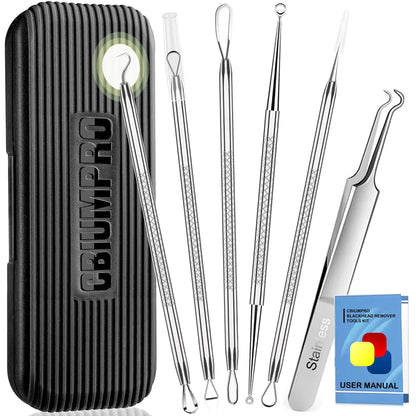 Cbiumpro Blackhead Remover Tools, Pimple Popper Tool Kit, Blackhead Extractor Tool, Zit Popper Tool, Professional Pimple Extractor Tool for Blackhead, Acne, Whitehead, Comedone on Nose - with Case Pimple Popper Tools 6 Pack - Cool Black by Anti Spier