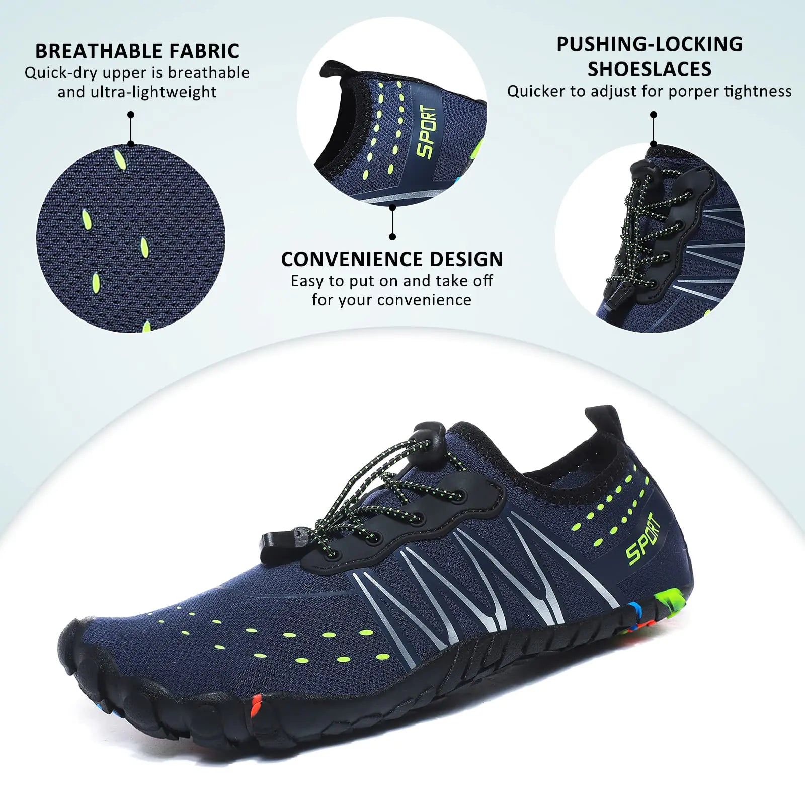 ziitop Water Shoes for Men Women Beach Barefoot Swim Rock Climbing Pool Shoes Socks, Anti-Slip Breathable Quick Dry Lightweight Slip-on, Outdoor Sport Hiking Walking Boating Fishing Diving Surfing 10.5 Women/9.5 Men Blue by Anti Spier