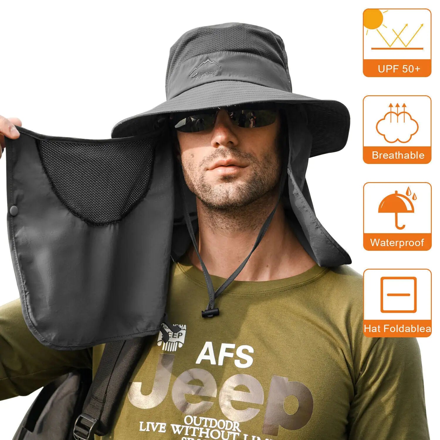Wide Brim Sun Hat UV Protection Bucket Cap For Hiking Camping Fishing Safari Men by Anti Spier