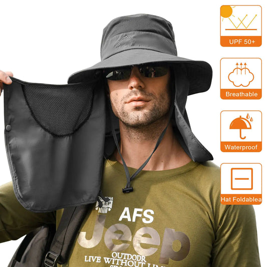 Wide Brim Sun Hat UV Protection Bucket Cap For Hiking Camping Fishing Safari Men by Anti Spier