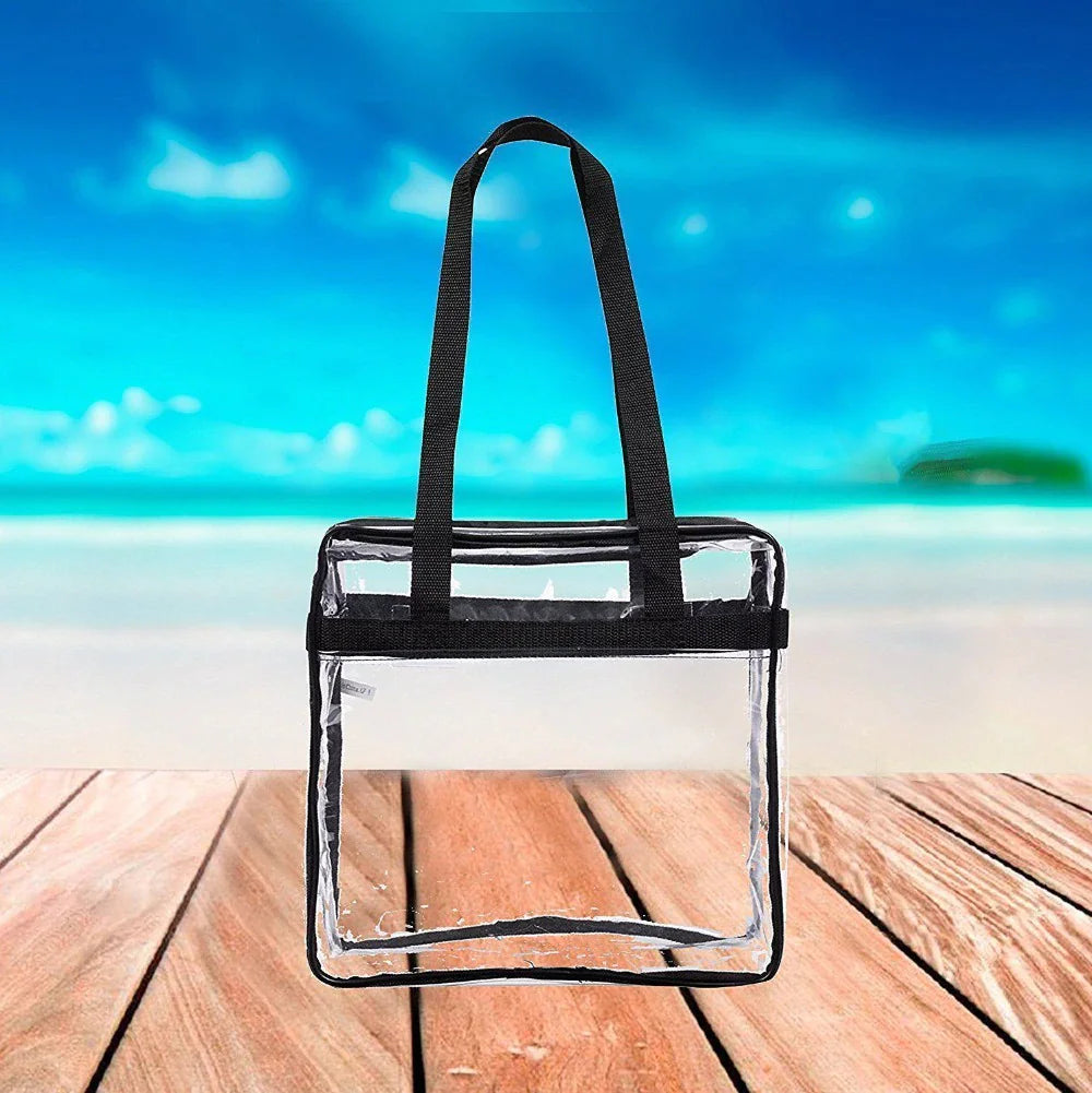 2x Clear PVC Tote Bag Women Large Transparent Handbag Zip Purse Stadium Security by Anti Spier
