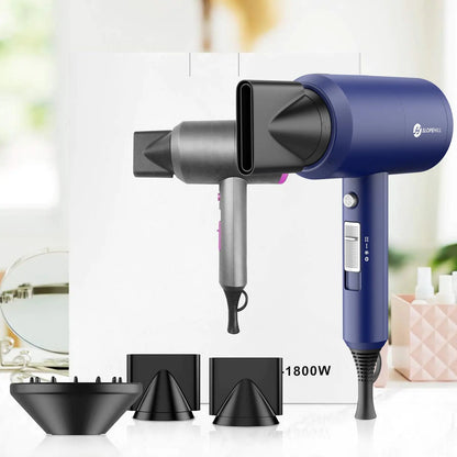 Slopehill Professional Ionic Hair Dryer, Powerful 1800W Fast Drying Low Noise Blow Dryer with 2 Concentrator Nozzle 1 Diffuser Attachments for Home Salon Travel (Prussian Blue) Prussian Blue by Anti Spier