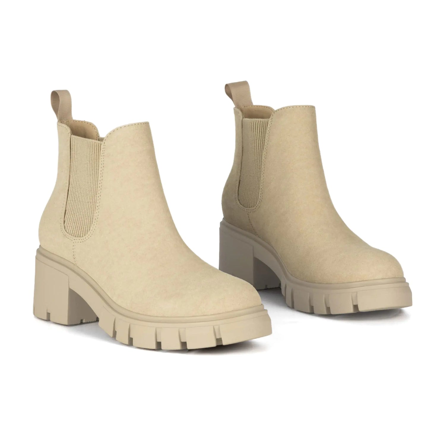 Athlefit Women's Chelsea Boots Fashion Lug Sole Chunky Heel Slip on Elastic Ankle Booties 10 Apricot by Anti Spier