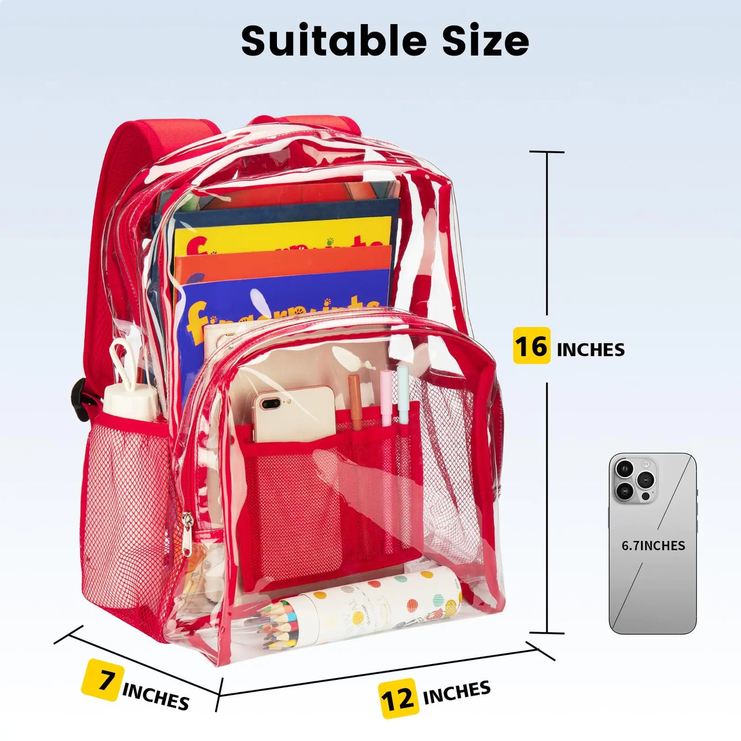Vorspack Clear Backpack Heavy Duty - PVC Transparent Backpack Large Clear Book Bag for College Work Red by Anti Spier