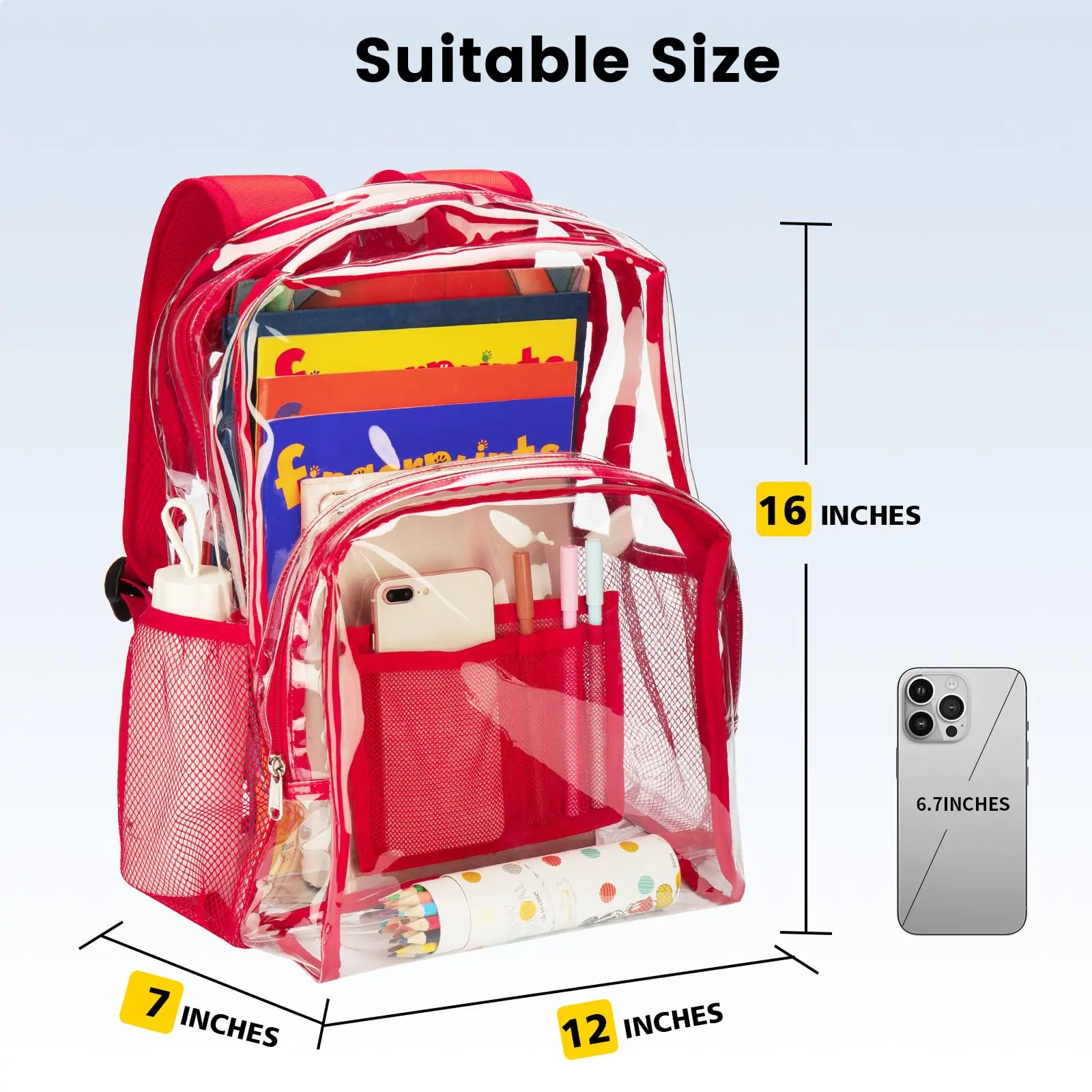 Vorspack Clear Backpack Heavy Duty - PVC Transparent Backpack Large Clear Book Bag for College Work Red by Anti Spier