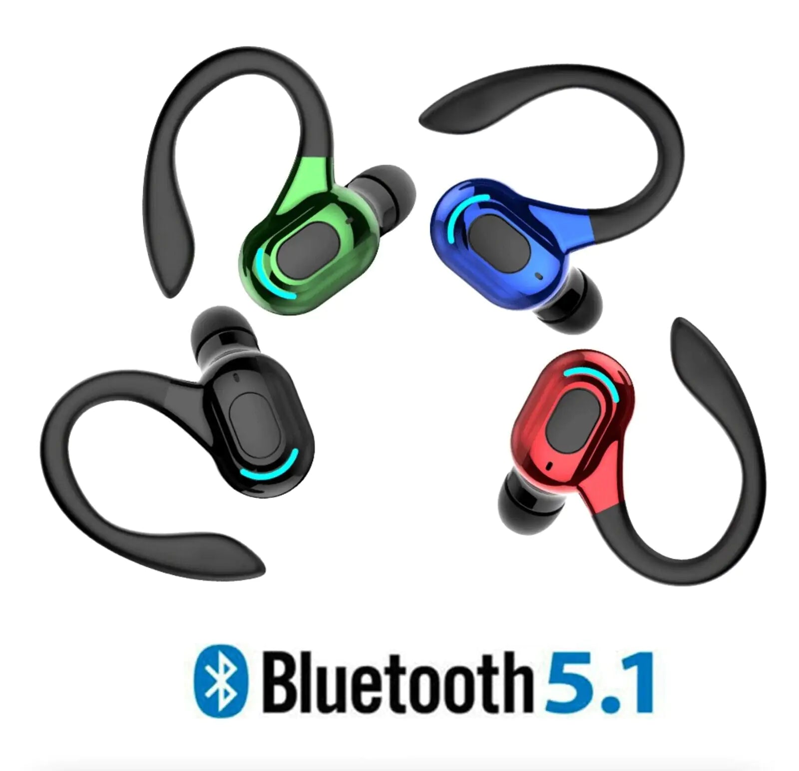 New Bluetooth 5.1 Headset Wireless Earbuds Earphones Stereo Headphones Ear Hook by Anti Spier