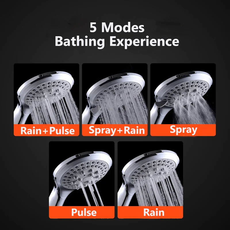 High Pressure Shower Head 5 Settings Handheld Shower Heads Spray With 5 FT Hose by Anti Spier