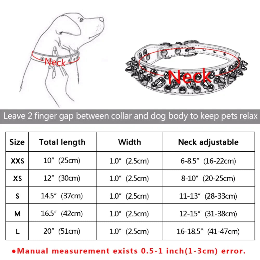 Spiked Studded Leather Dog Collar Rivets Pet Small Large Cat Pit Bull Adjustable by Anti Spier