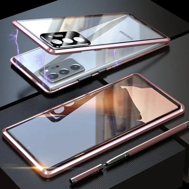 Samsung Galaxy Note 20 Tempered Glass Built-in Magnet Metal Bumper Case by Anti Spier