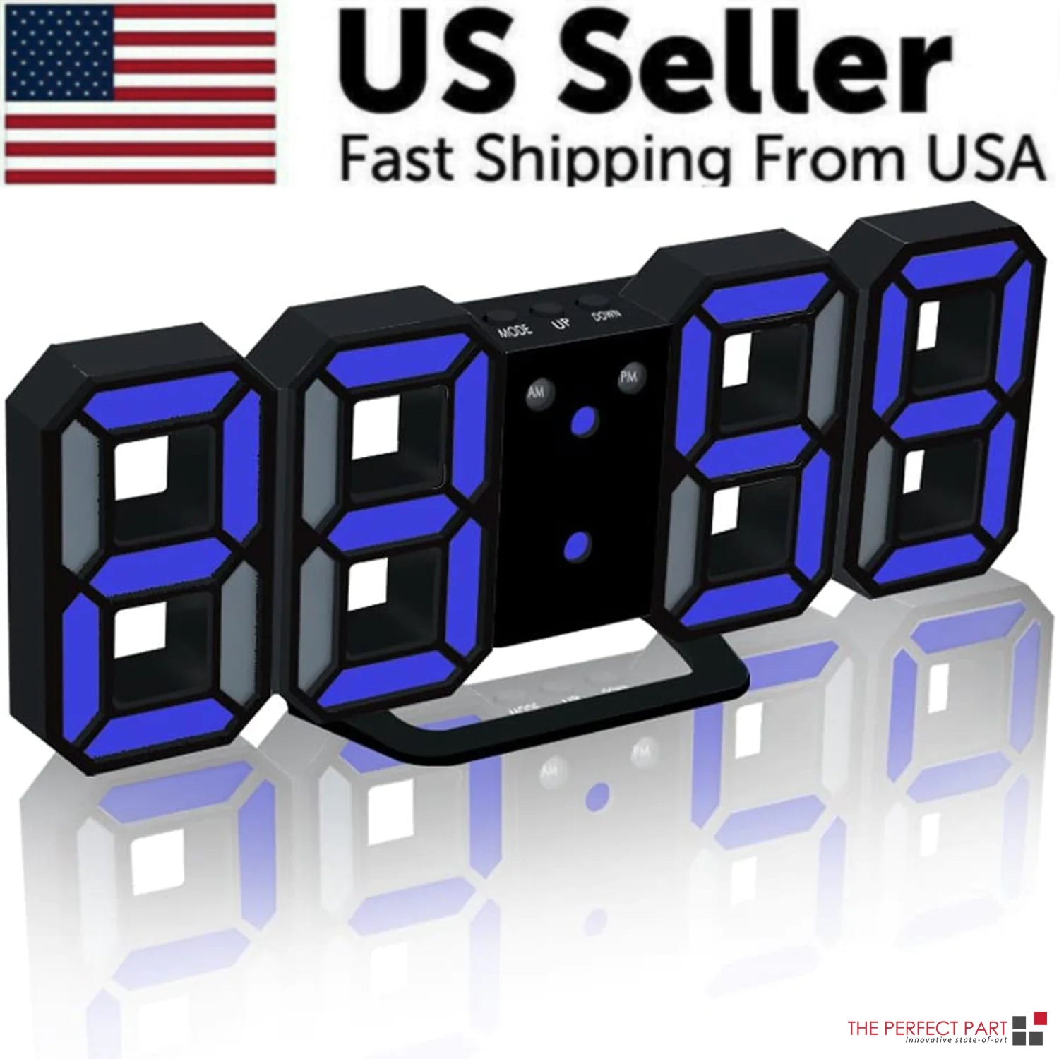 Digital 3D LED Big Wall Desk Alarm Clock Snooze 12/24 Hours Auto Brightness USB by Anti Spier