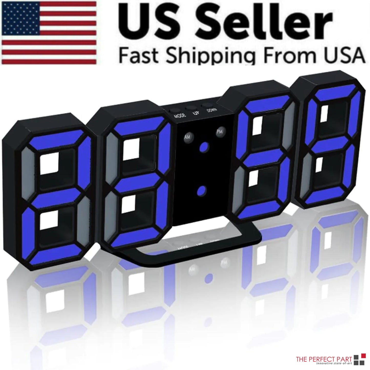 Digital 3D LED Big Wall Desk Alarm Clock Snooze 12/24 Hours Auto Brightness USB by Anti Spier