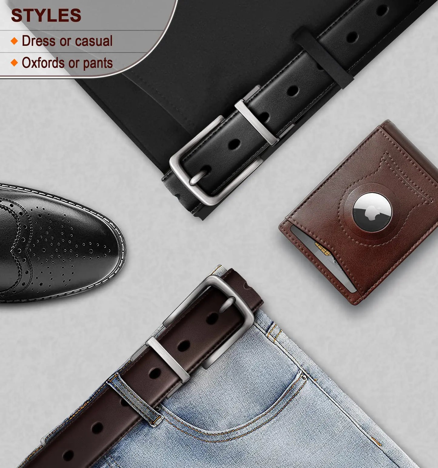BULLIANT Men's Belt,Reversible Belt 1.25" For Gift Mens Casual Golf Dress pants shirts,One Reverse For 2 Sides Black/Antique Coffee1033 34"-36"Waist Adjustable by Anti Spier