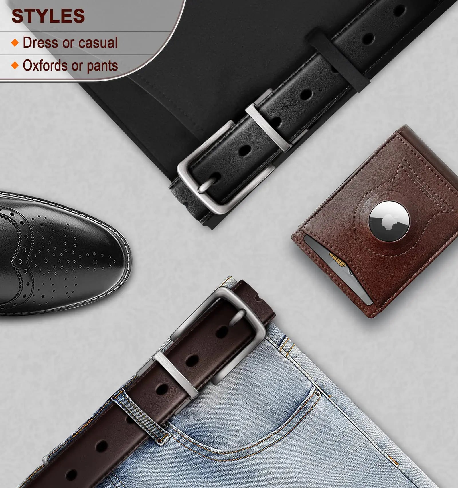 BULLIANT Men's Belt,Reversible Belt 1.25" For Gift Mens Casual Golf Dress pants shirts,One Reverse For 2 Sides Black/Antique Coffee1033 34"-36"Waist Adjustable by Anti Spier