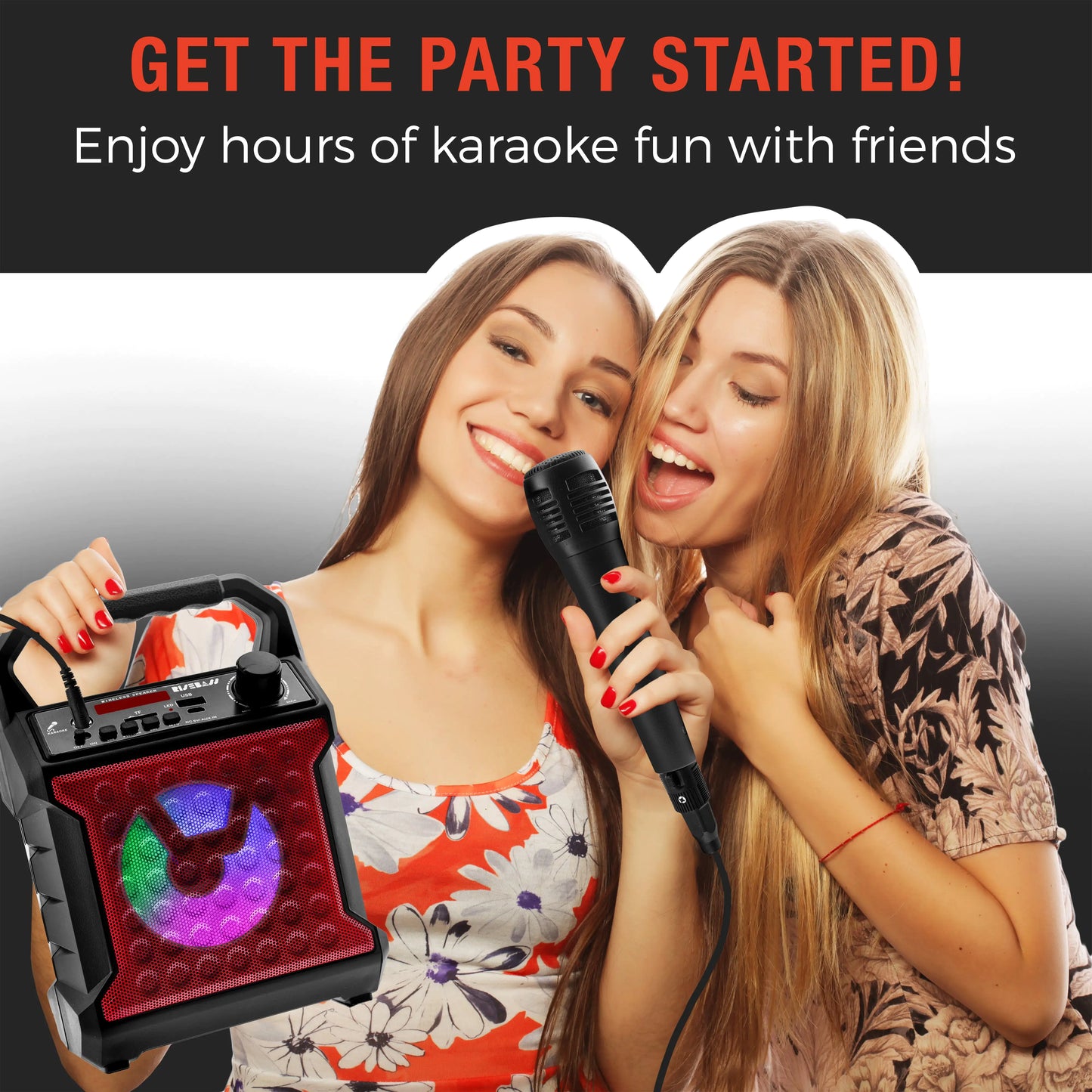 Risebass Portable Karaoke Machine with Microphone - Home Karaoke System with Party Lights for Kids and Adults - Rechargeable USB Speaker Set with FM Radio, SD/TF Card Support, and AUX-in by Anti Spier